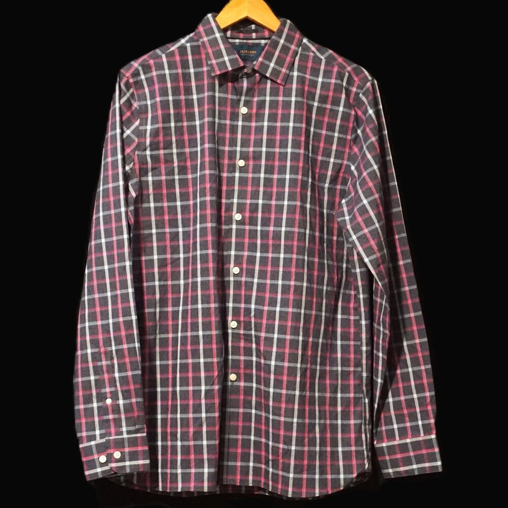 Fairlane Long Sleeve Button Up Fuchsia Teal Gray Plaid Shirt Men’s Medium Tall